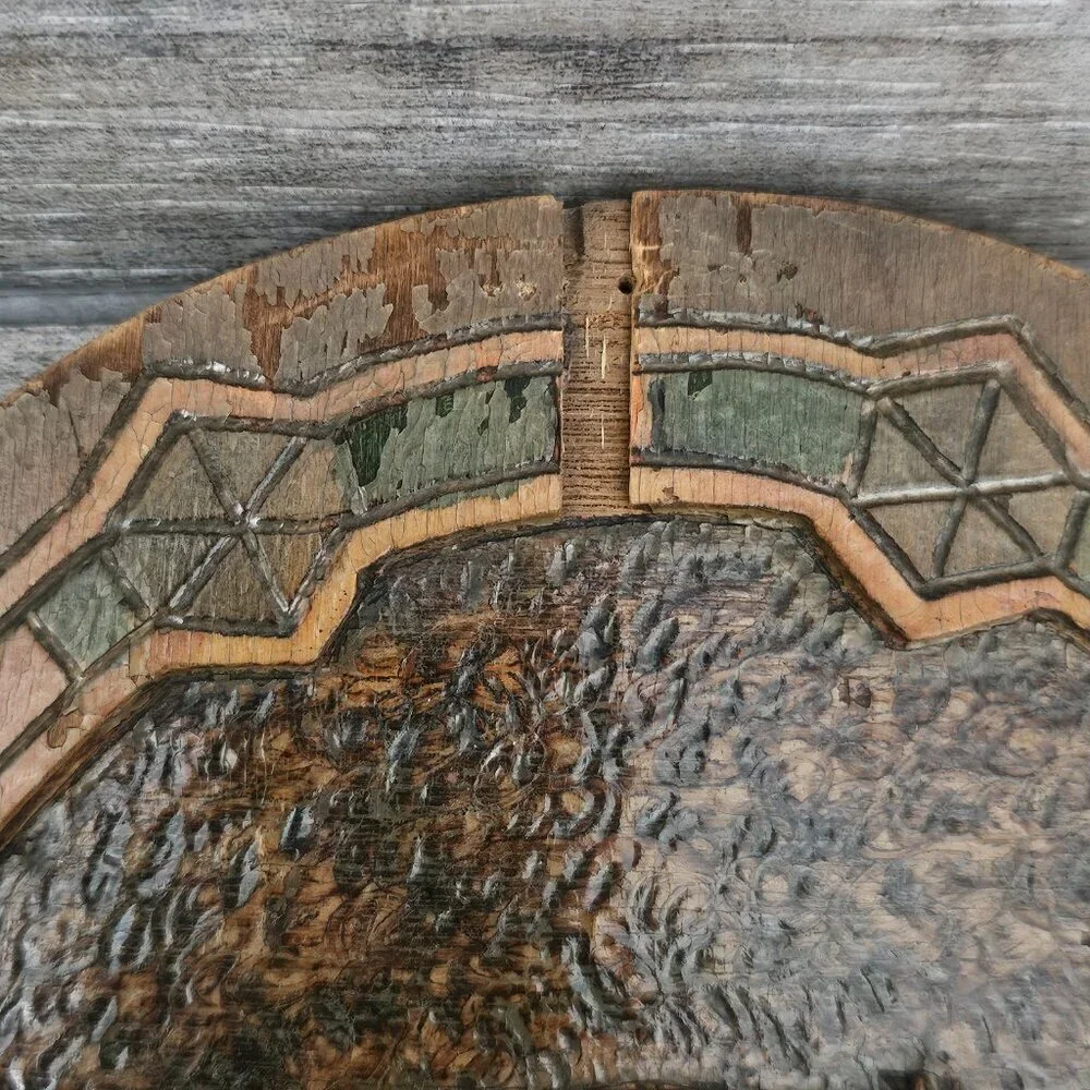 Flemish Wood Carved Mosaic Glass Inlay Native American Oval Photography Art Work